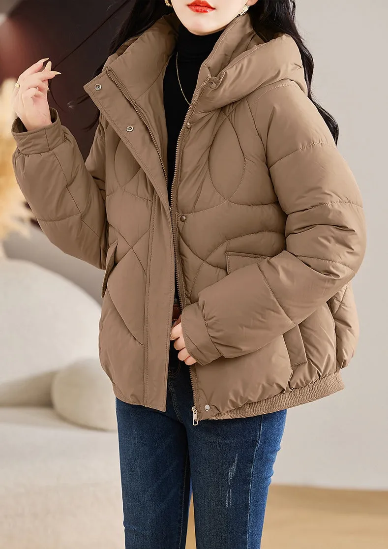Stylish Zip Up Hooded Puffer Jacket for Women with Easy-to-Clean Fabric