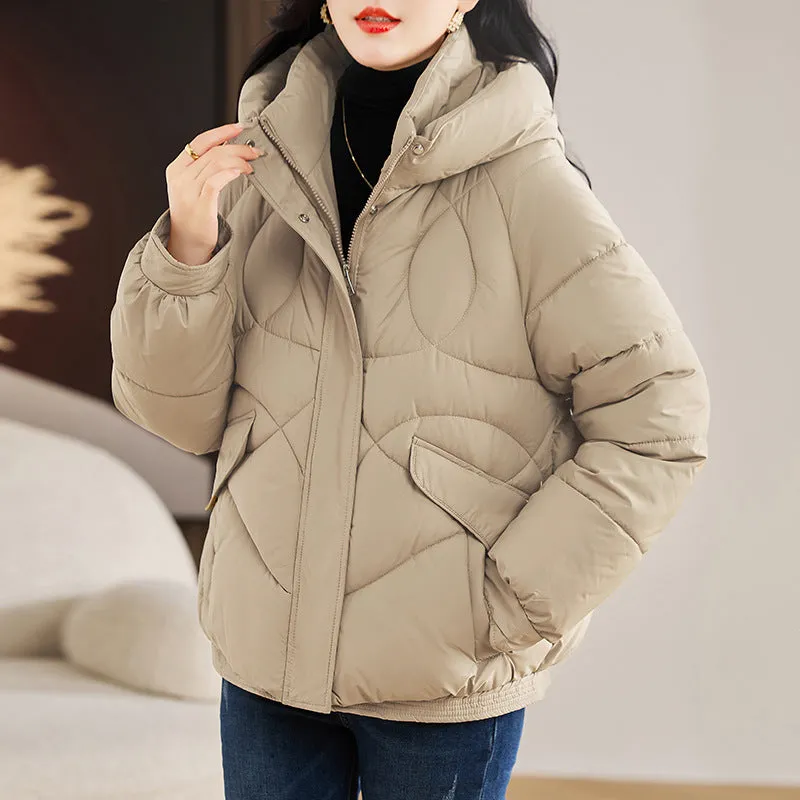 Stylish Zip Up Hooded Puffer Jacket for Women with Easy-to-Clean Fabric