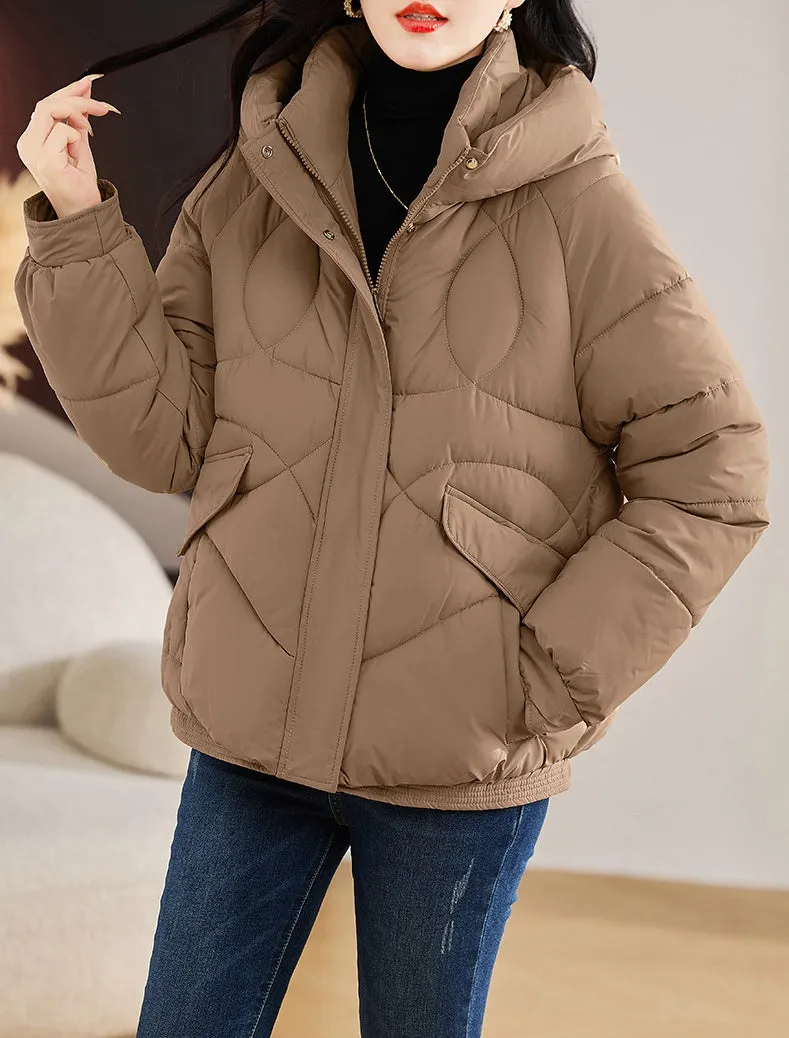 Stylish Zip Up Hooded Puffer Jacket for Women with Easy-to-Clean Fabric