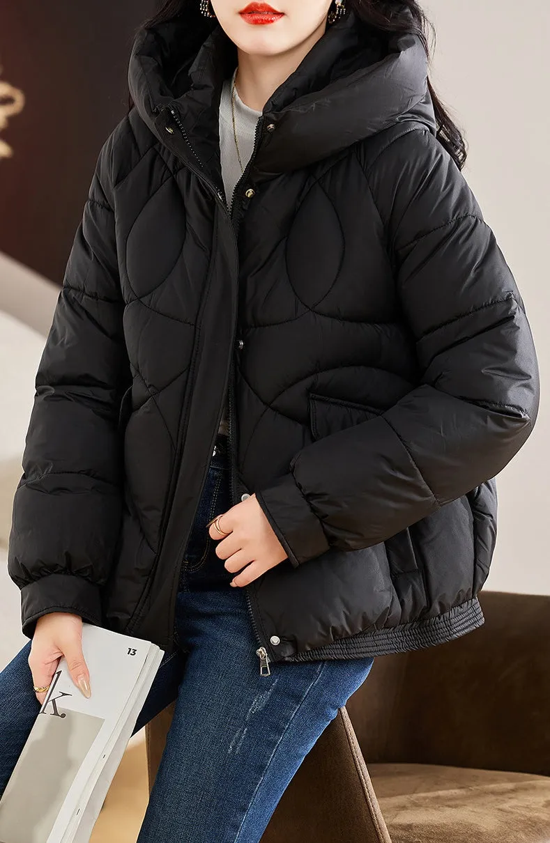 Stylish Zip Up Hooded Puffer Jacket for Women with Easy-to-Clean Fabric