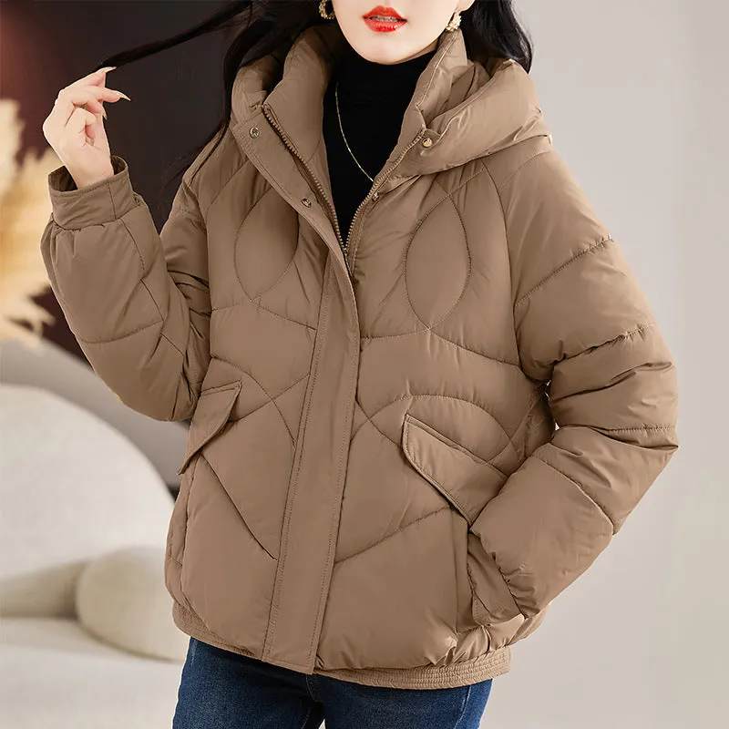 Stylish Zip Up Hooded Puffer Jacket for Women with Easy-to-Clean Fabric
