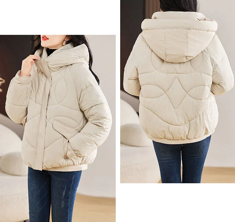 Stylish Zip Up Hooded Puffer Jacket for Women with Easy-to-Clean Fabric