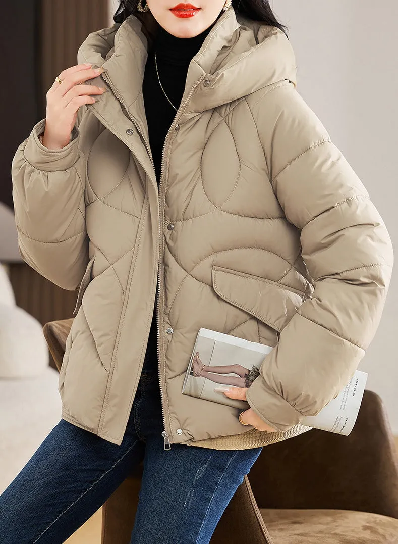 Stylish Zip Up Hooded Puffer Jacket for Women with Easy-to-Clean Fabric