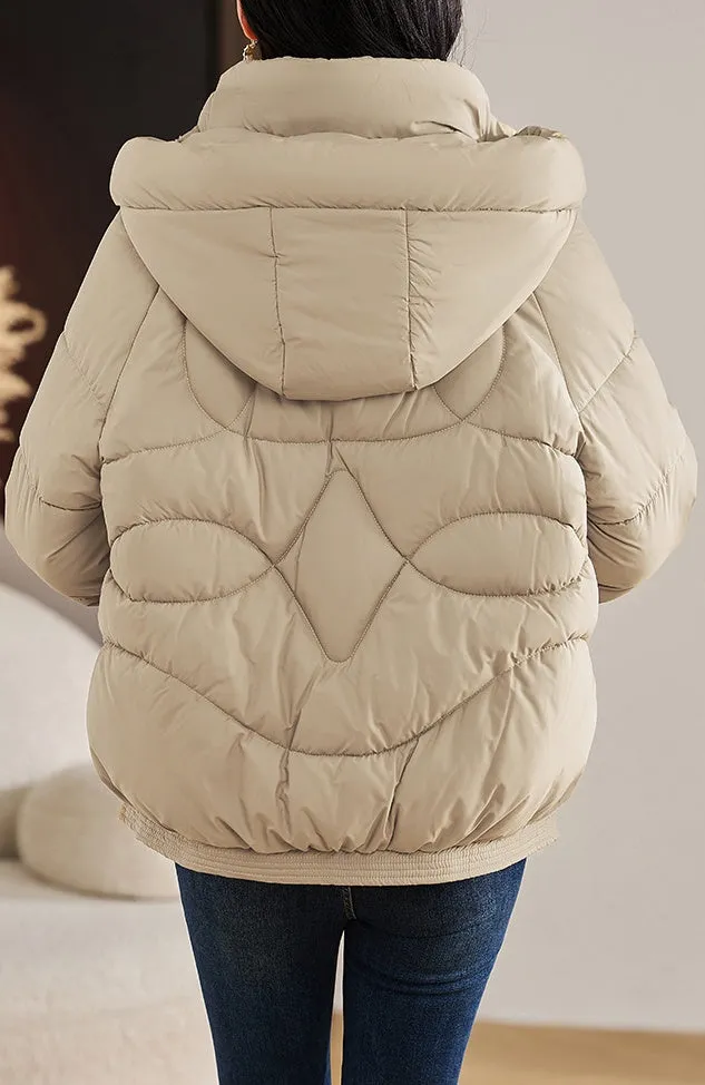 Stylish Zip Up Hooded Puffer Jacket for Women with Easy-to-Clean Fabric