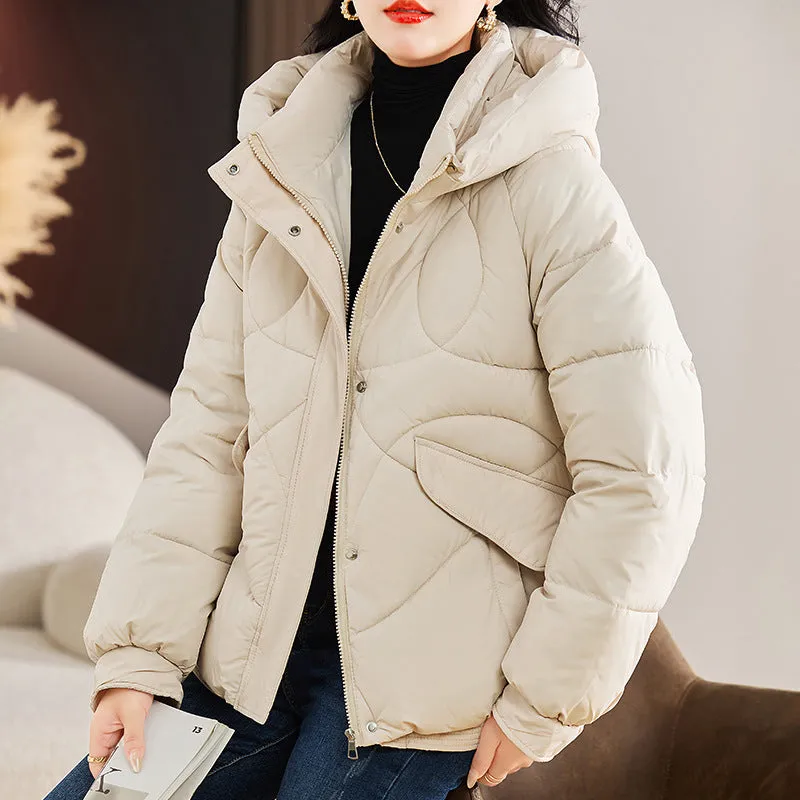 Stylish Zip Up Hooded Puffer Jacket for Women with Easy-to-Clean Fabric