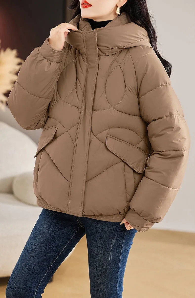 Stylish Zip Up Hooded Puffer Jacket for Women with Easy-to-Clean Fabric