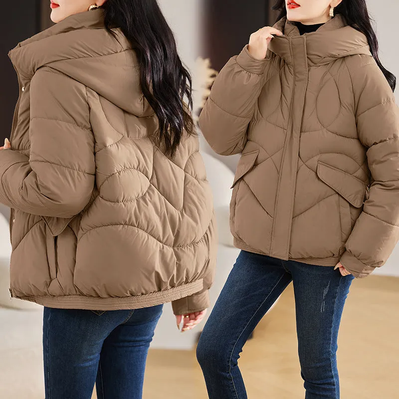 Stylish Zip Up Hooded Puffer Jacket for Women with Easy-to-Clean Fabric