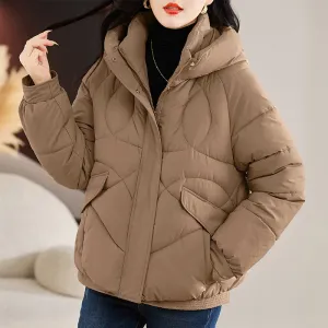 Stylish Zip Up Hooded Puffer Jacket for Women with Easy-to-Clean Fabric