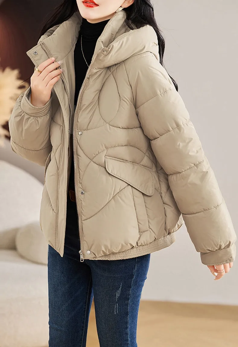 Stylish Zip Up Hooded Puffer Jacket for Women with Easy-to-Clean Fabric