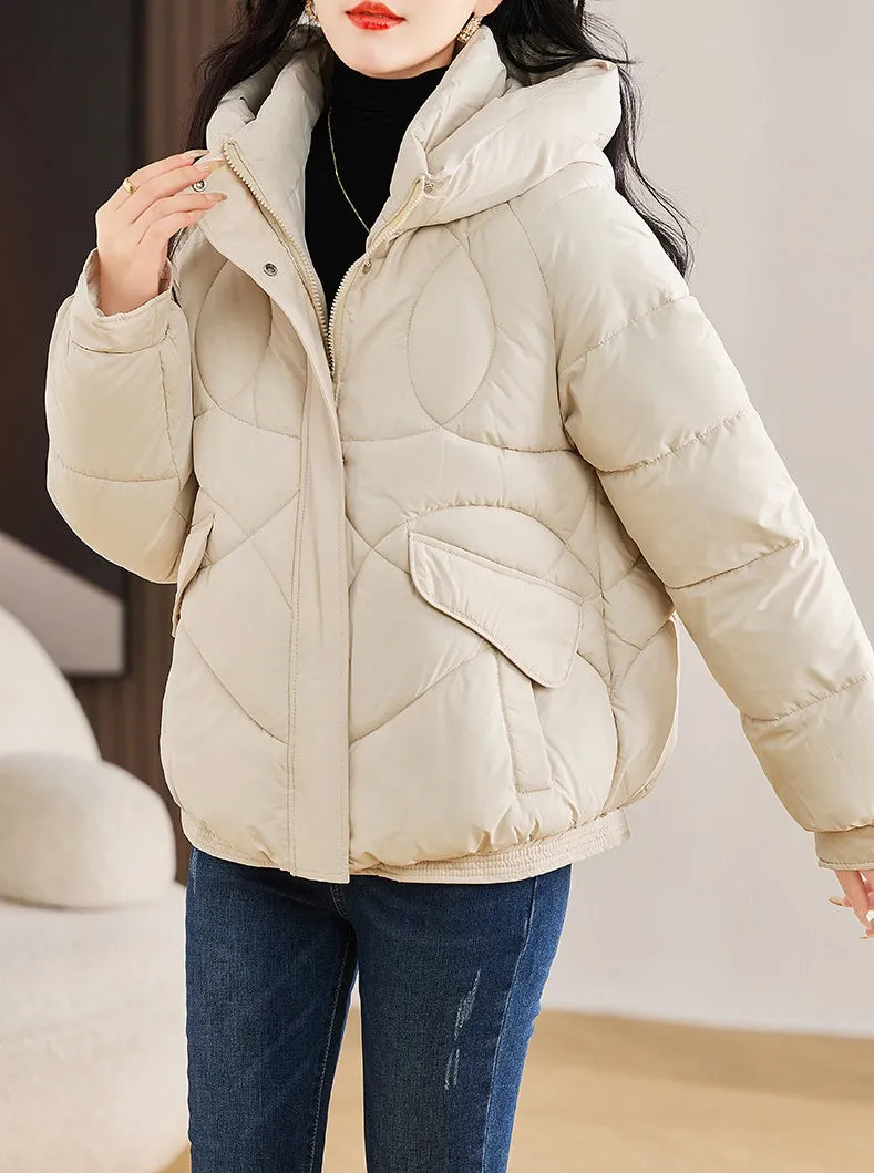 Stylish Zip Up Hooded Puffer Jacket for Women with Easy-to-Clean Fabric