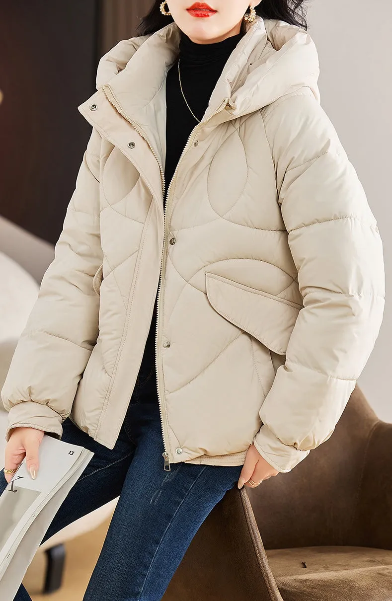 Stylish Zip Up Hooded Puffer Jacket for Women with Easy-to-Clean Fabric