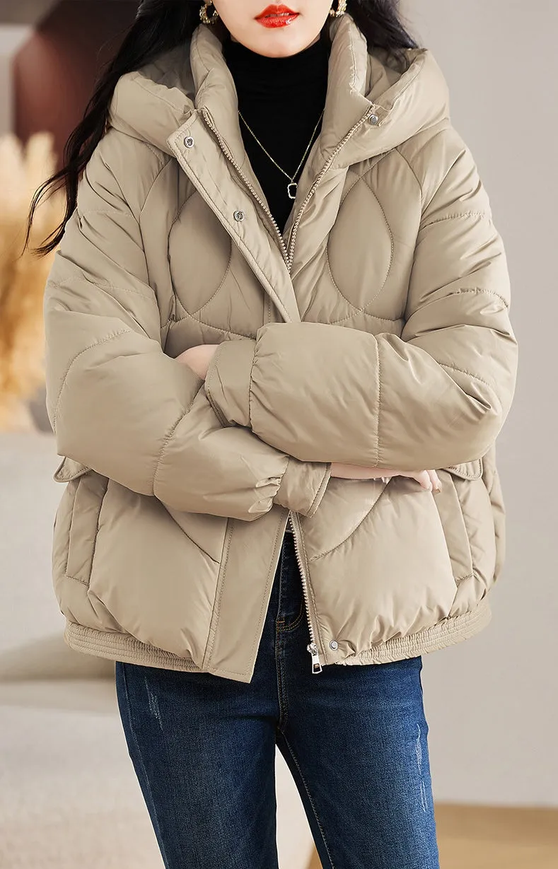 Stylish Zip Up Hooded Puffer Jacket for Women with Easy-to-Clean Fabric