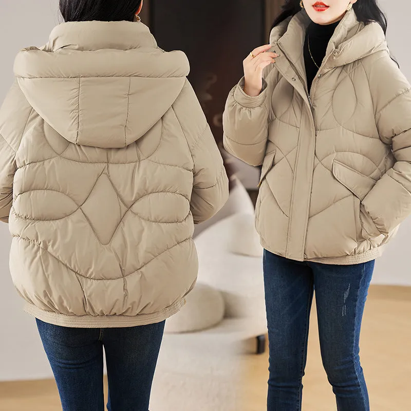 Stylish Zip Up Hooded Puffer Jacket for Women with Easy-to-Clean Fabric