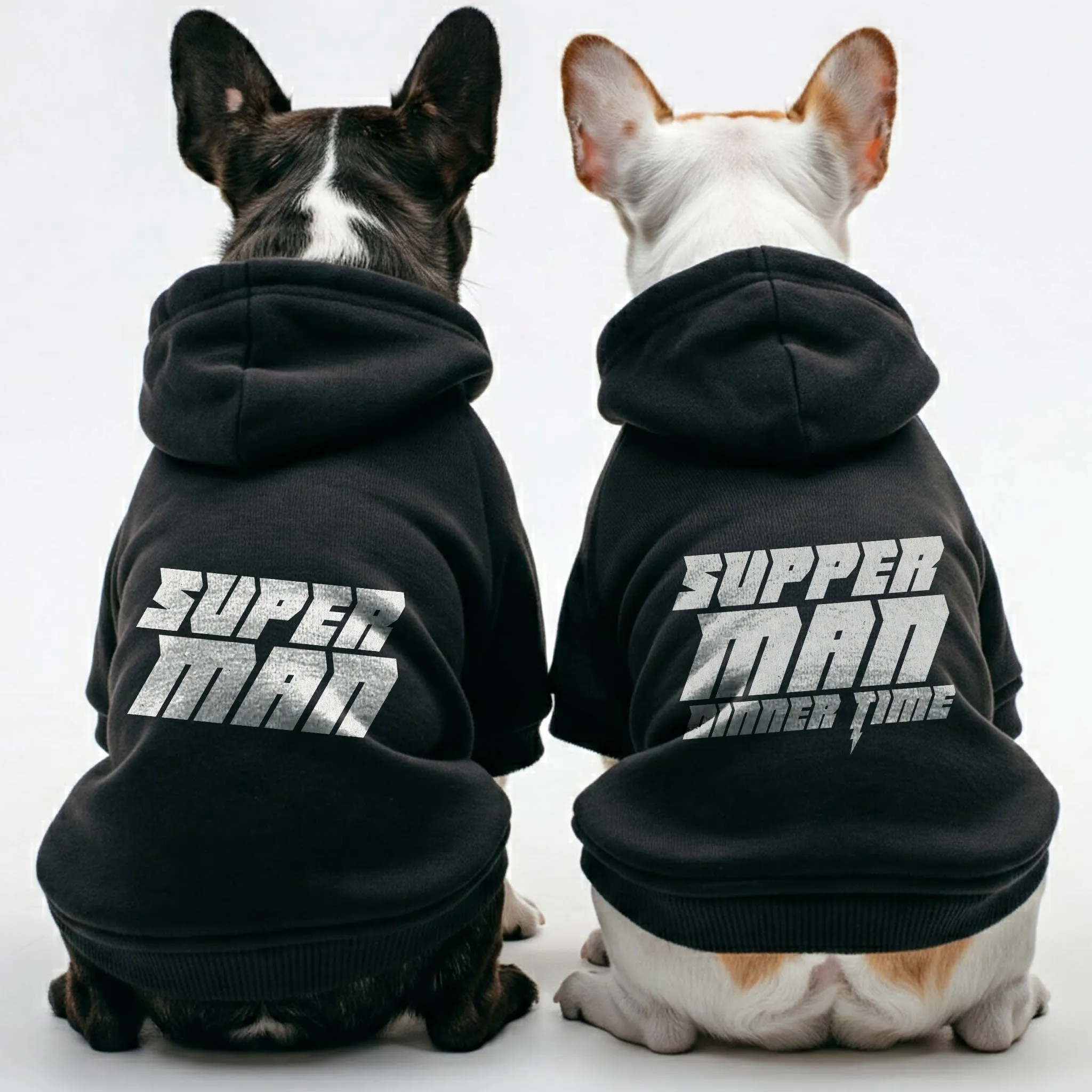 Superman and Supperman (Dinner Time) - Matching French Bulldog Hoodies – Stylish, Cozy & Personalized!