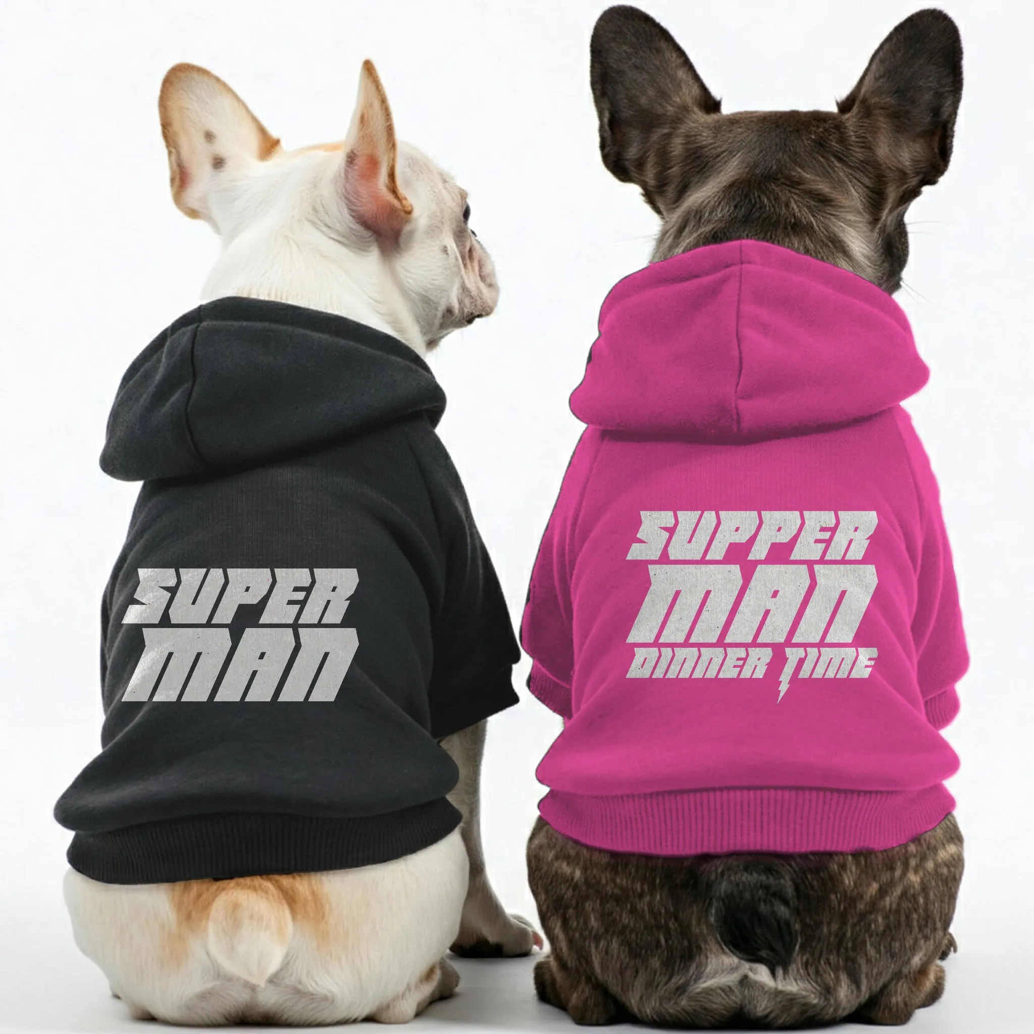 Superman and Supperman (Dinner Time) - Matching French Bulldog Hoodies – Stylish, Cozy & Personalized!