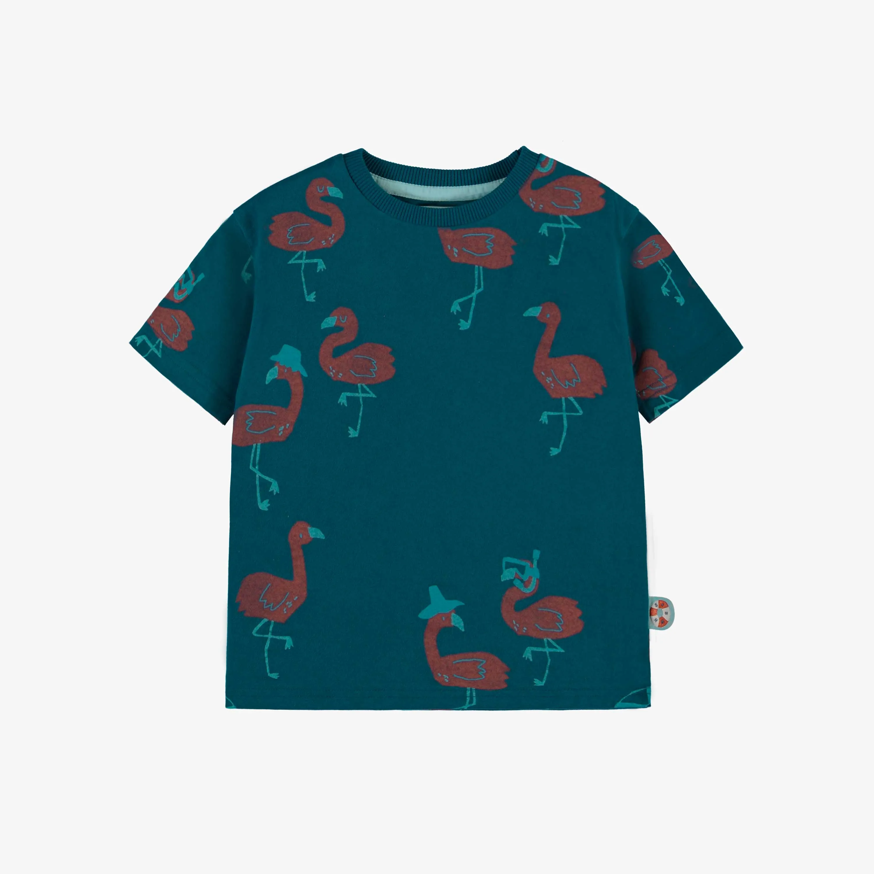 T-shirt turquoise à motifs, bébé || Turquoise patterned T-shirt, baby