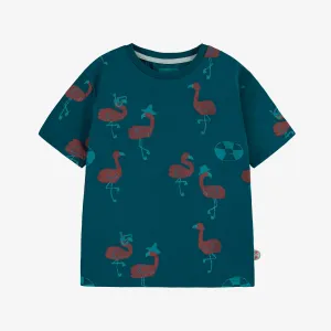 T-shirt turquoise à motifs, enfant ||Turquoise patterned T-shirt, child
