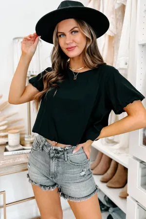 Talulah Short Sleeve Bubble Crop Top (Black)