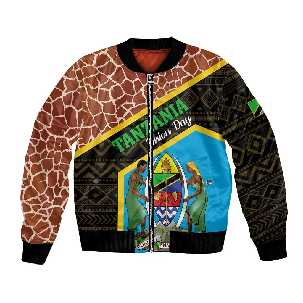 Tanzania Union Day 2024 Bomber Jacket Uhuru na Umoja Giraffe Pattern LT01