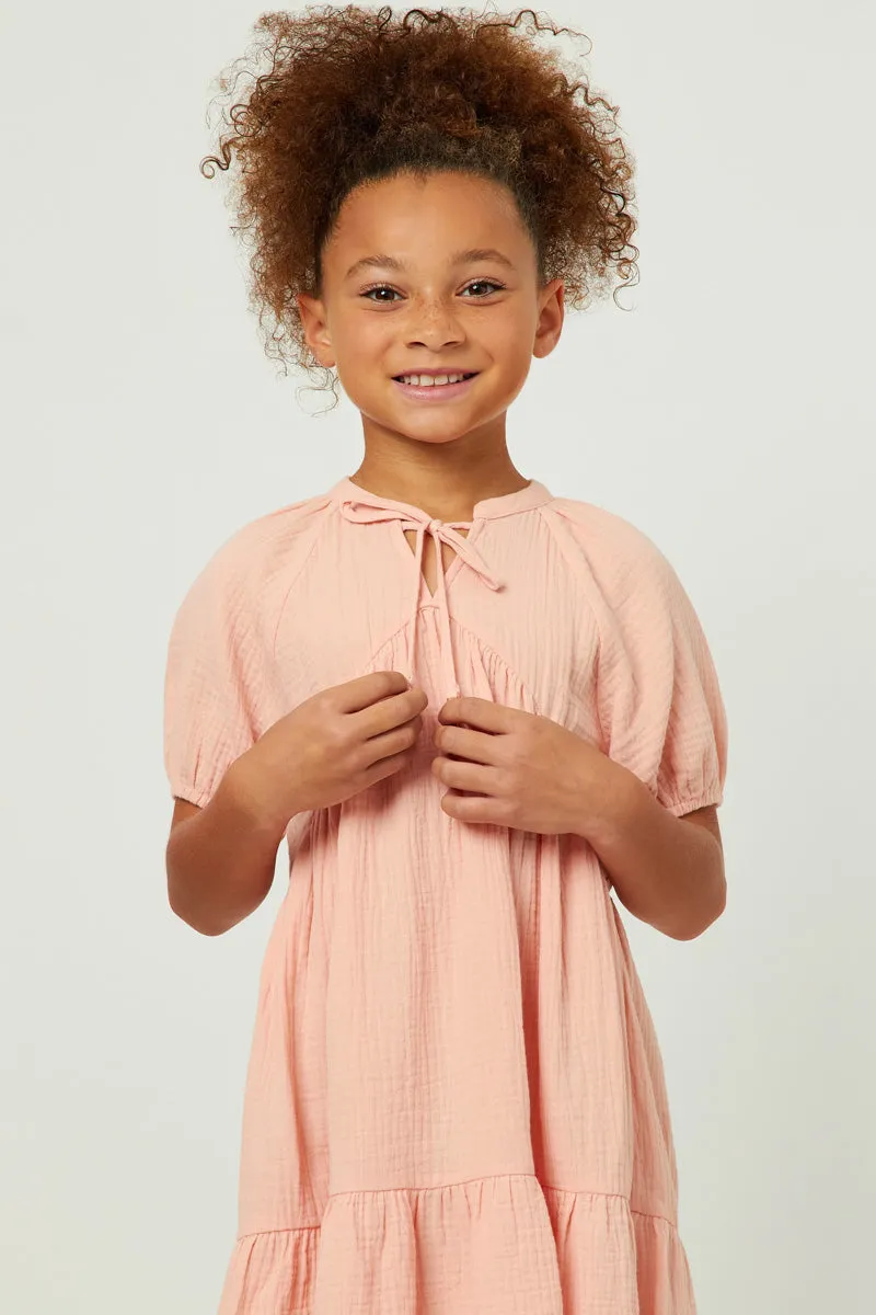 Tasseled Tie Textured Tiered Dress