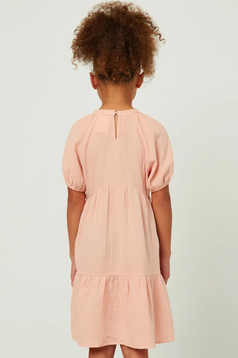 Tasseled Tie Textured Tiered Dress