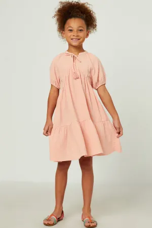 Tasseled Tie Textured Tiered Dress