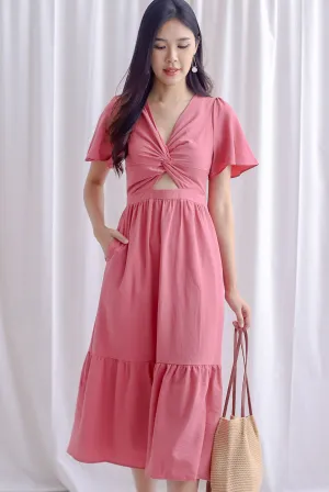 Teresa Flutter Sleeve Twist Knot Maxi Dress In Tea Rose