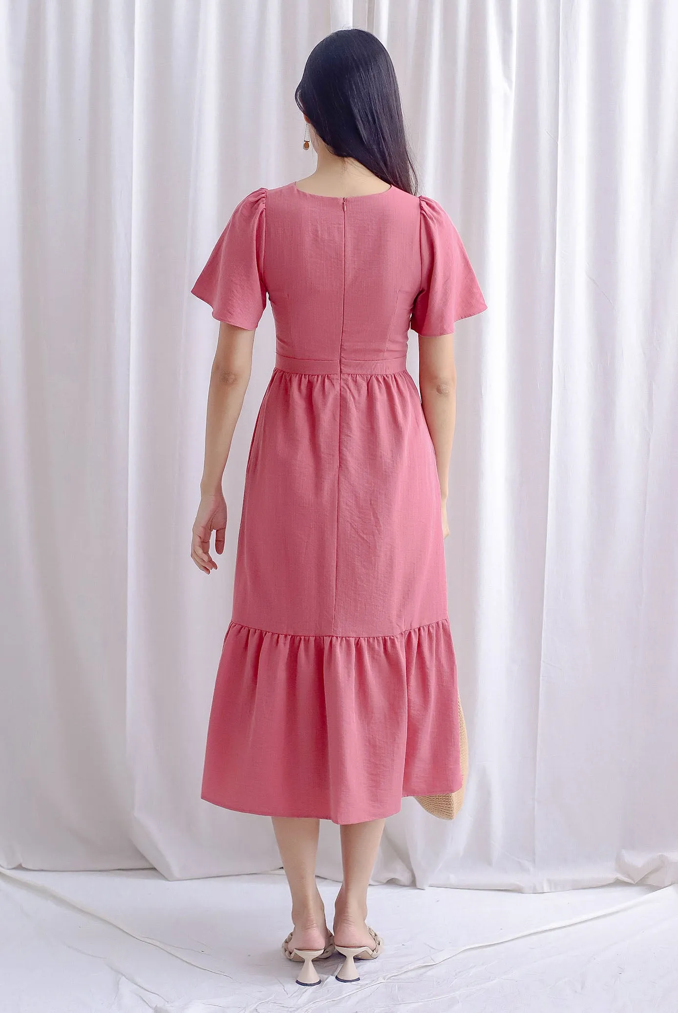 Teresa Flutter Sleeve Twist Knot Maxi Dress In Tea Rose