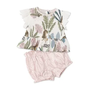 Tesa Babe Leopard Jungle Eyelet Flutter Sleeve Top & Bloomer Shorts - Organic Cotton