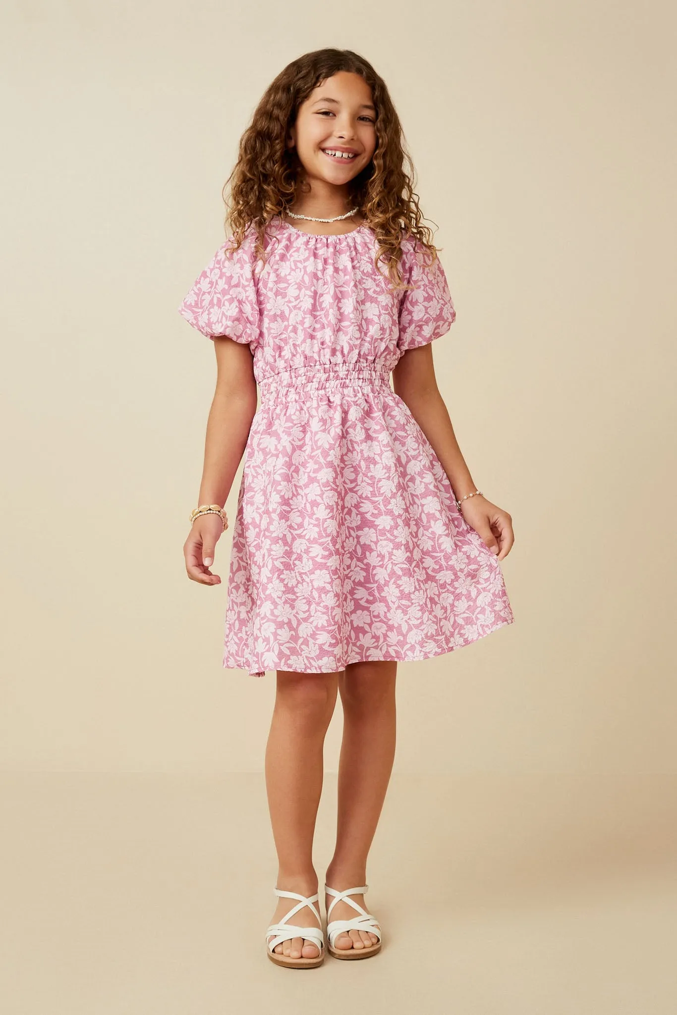 Textured Floral Puff Sleeve Dress