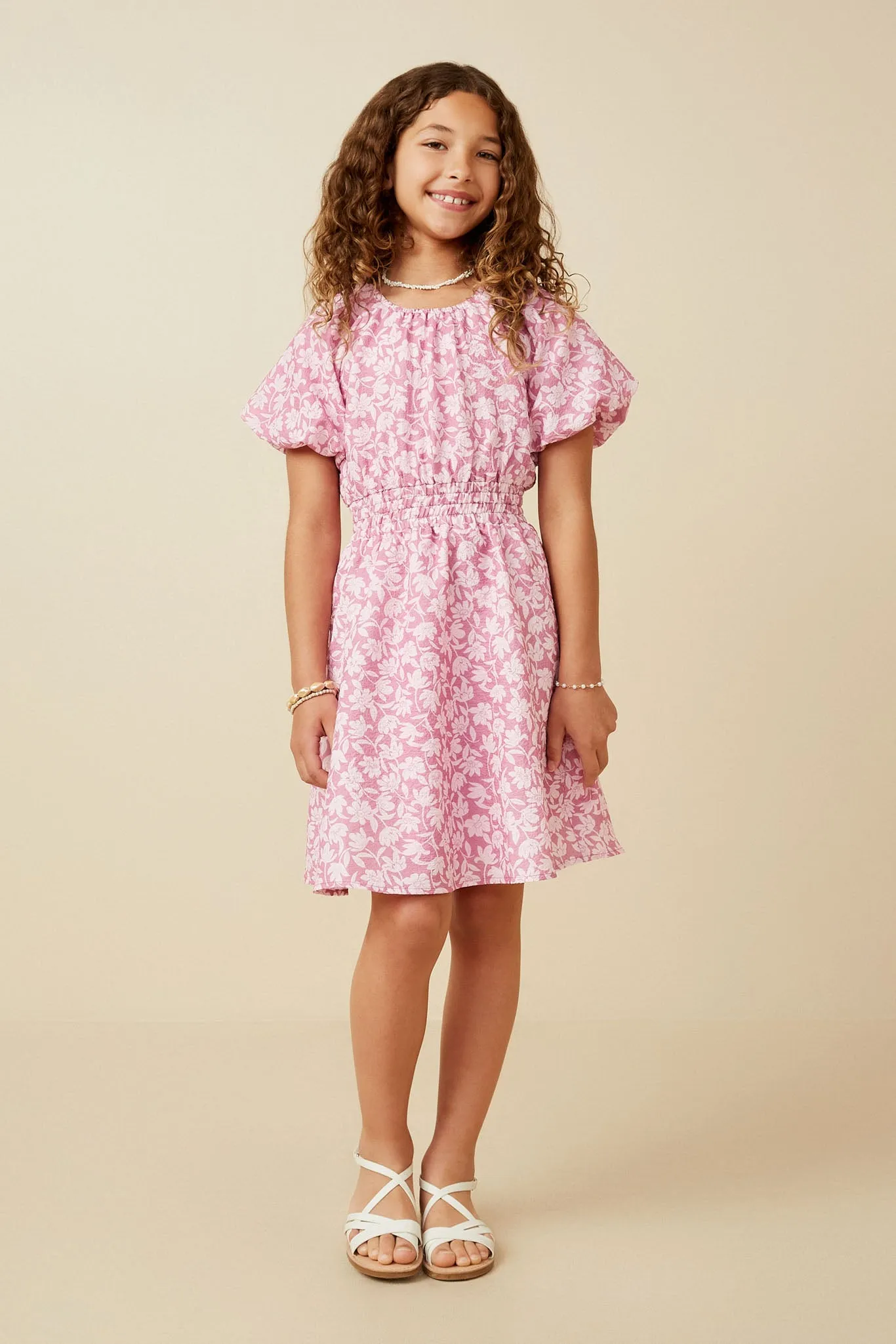 Textured Floral Puff Sleeve Dress