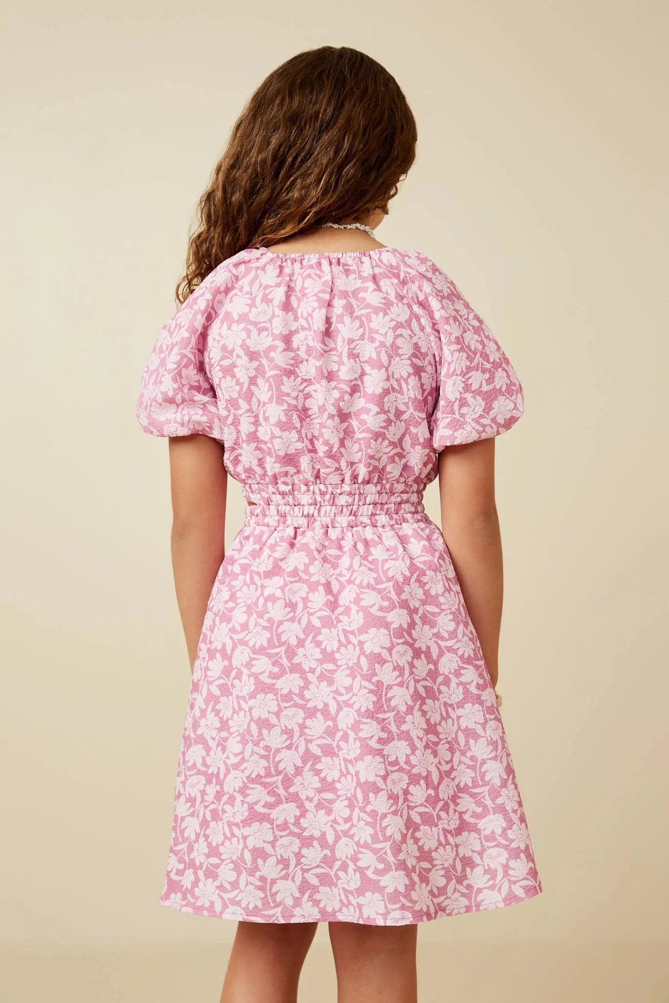 Textured Floral Puff Sleeve Dress