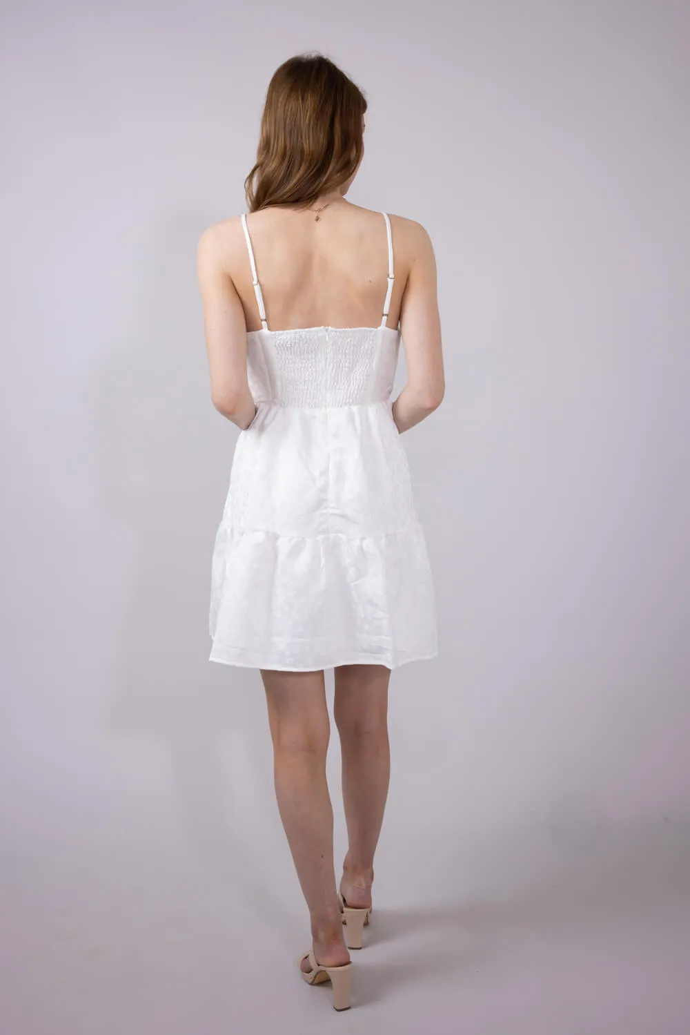 Textured Floral Tiered Dress for Women in White | HY8203-WHT