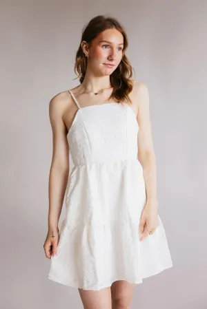 Textured Floral Tiered Dress for Women in White | HY8203-WHT