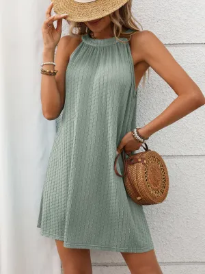 Textured Grecian Neck Mini Dress