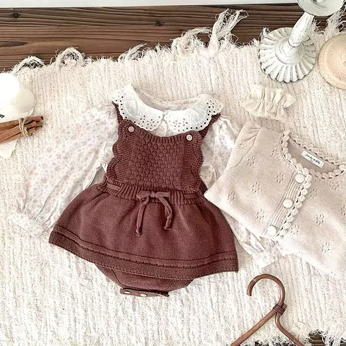 Textured Knit Romper - Chocolate