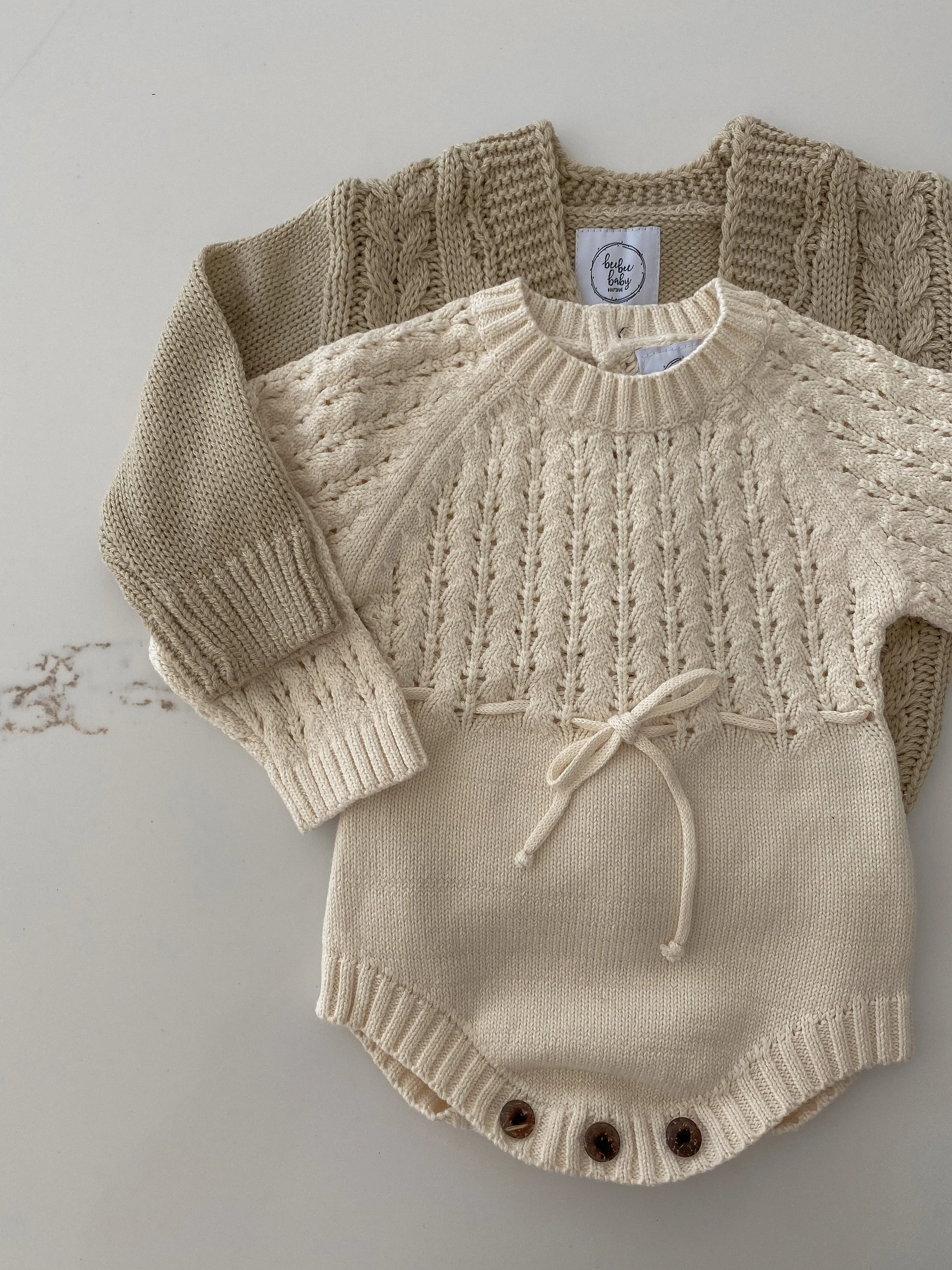 Textured Knit Romper - Milk