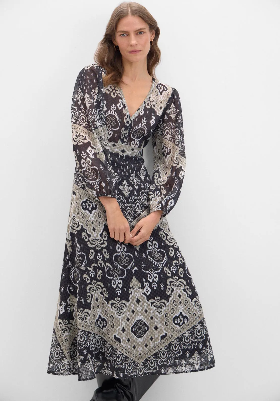 Textured Print Dress - Multicolor