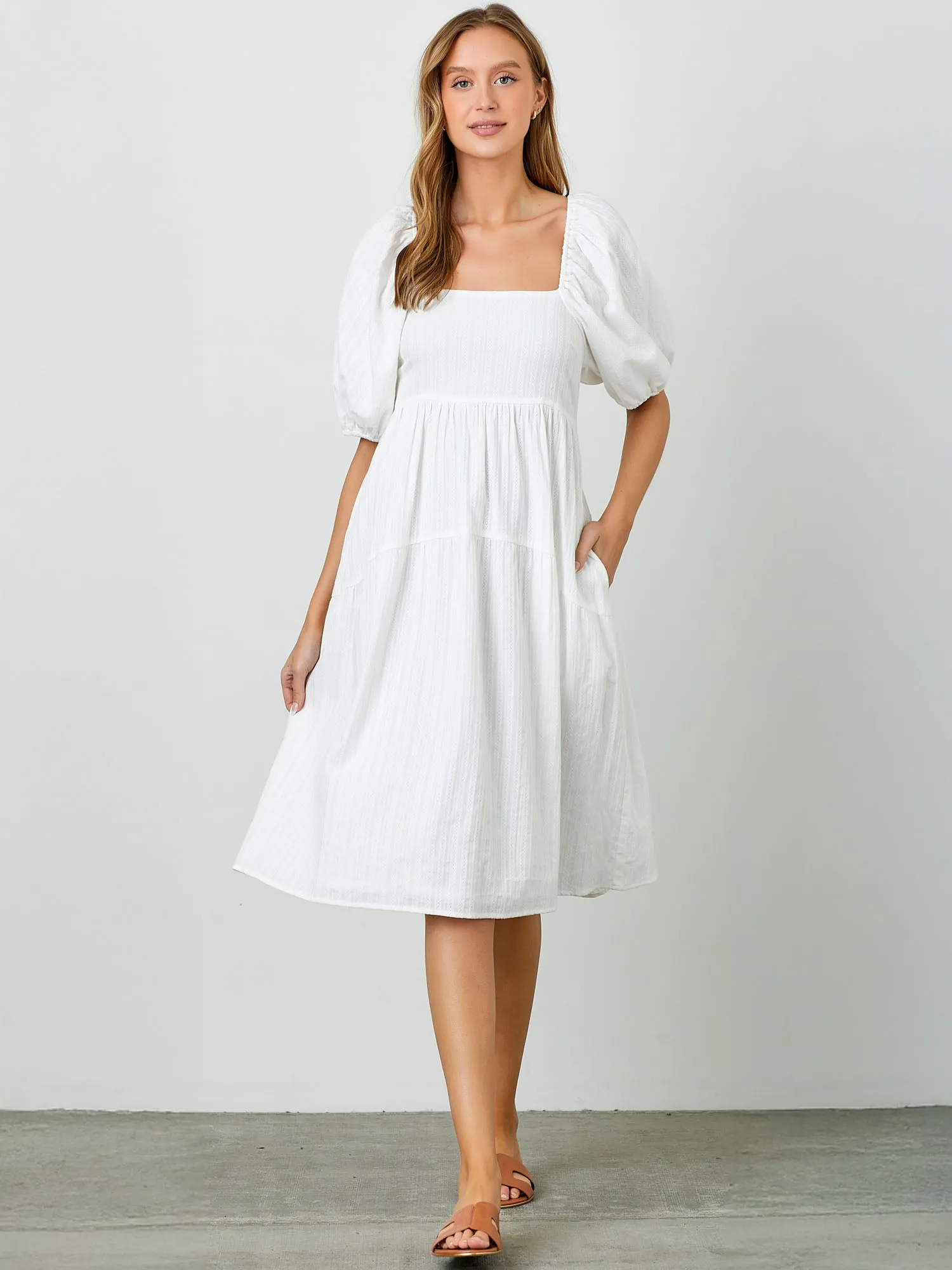 Textured Puff Sleeve Maxi Sun Dress