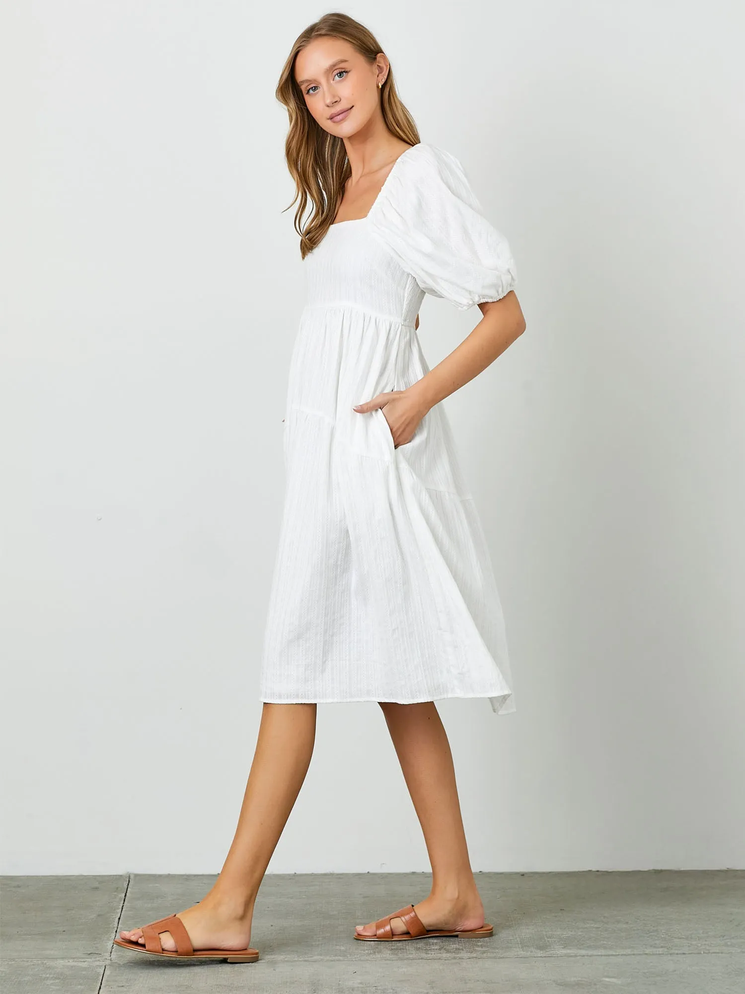 Textured Puff Sleeve Maxi Sun Dress