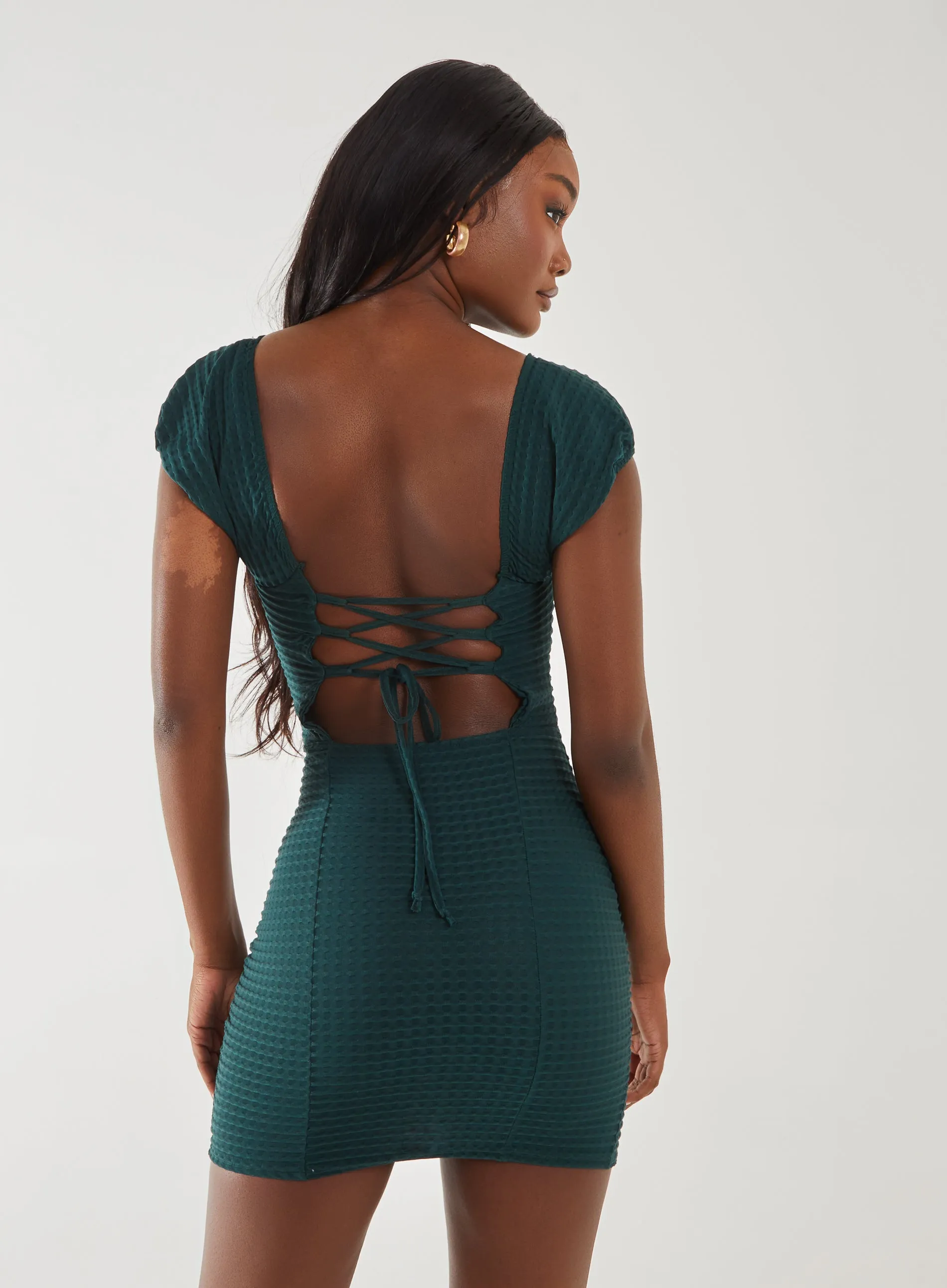 Textured Puff Sleeve Mini Dress