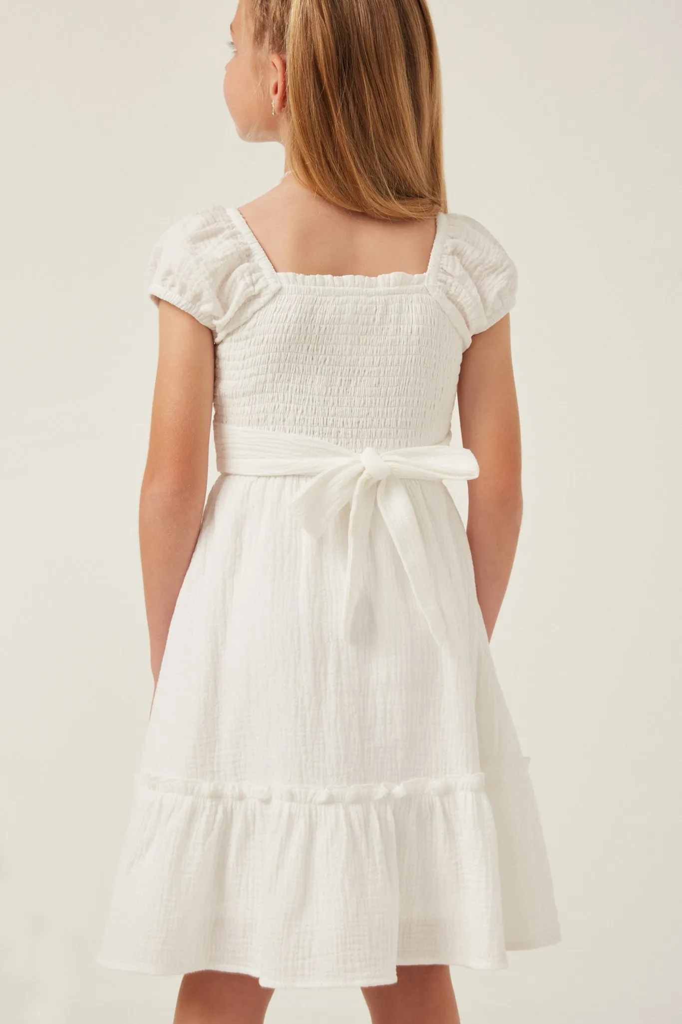 Textured Puff Sleeve Smocked Dress