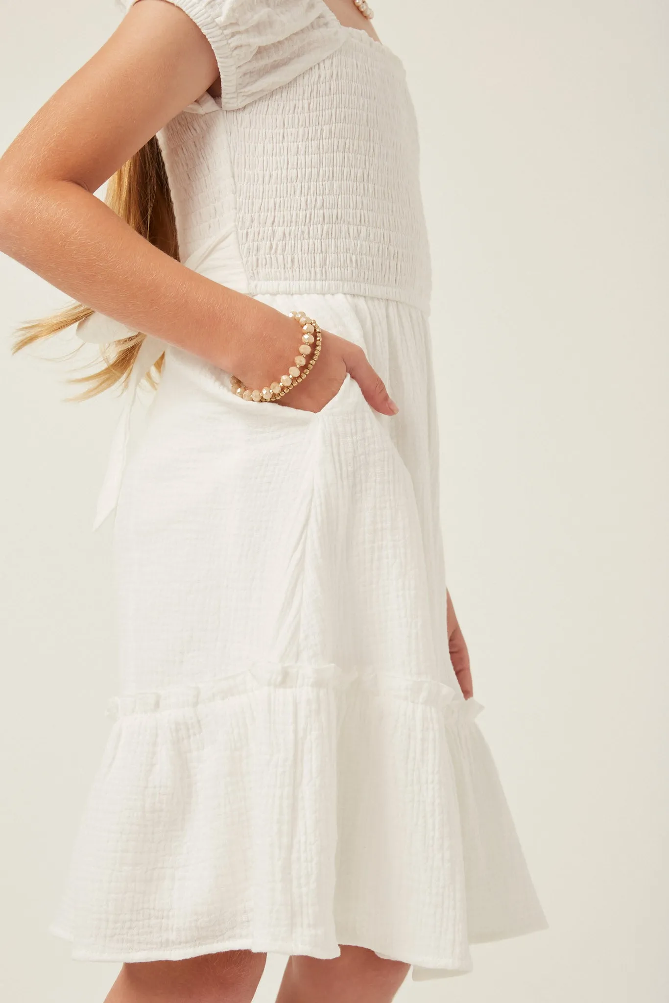 Textured Puff Sleeve Smocked Dress