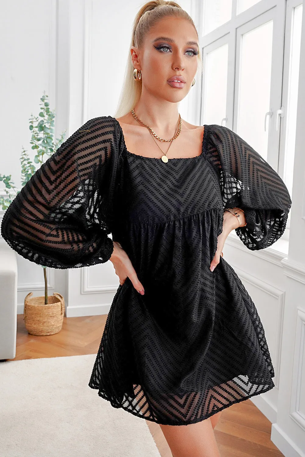 Textured Square Neck Mini Dress (6 Colors)