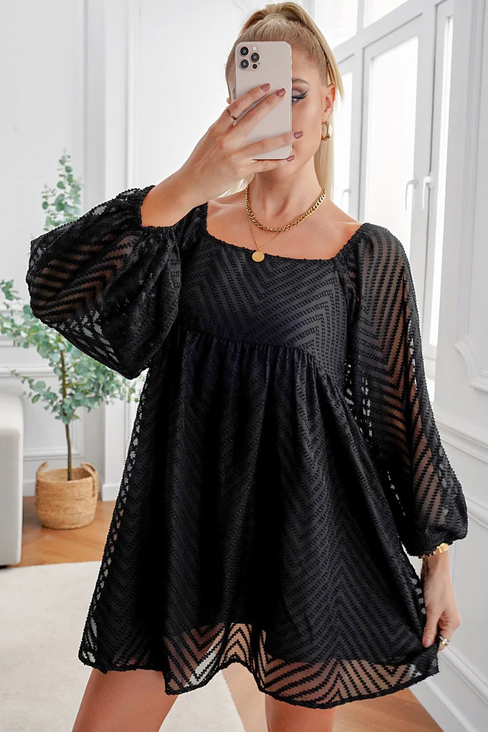 Textured Square Neck Mini Dress (6 Colors)