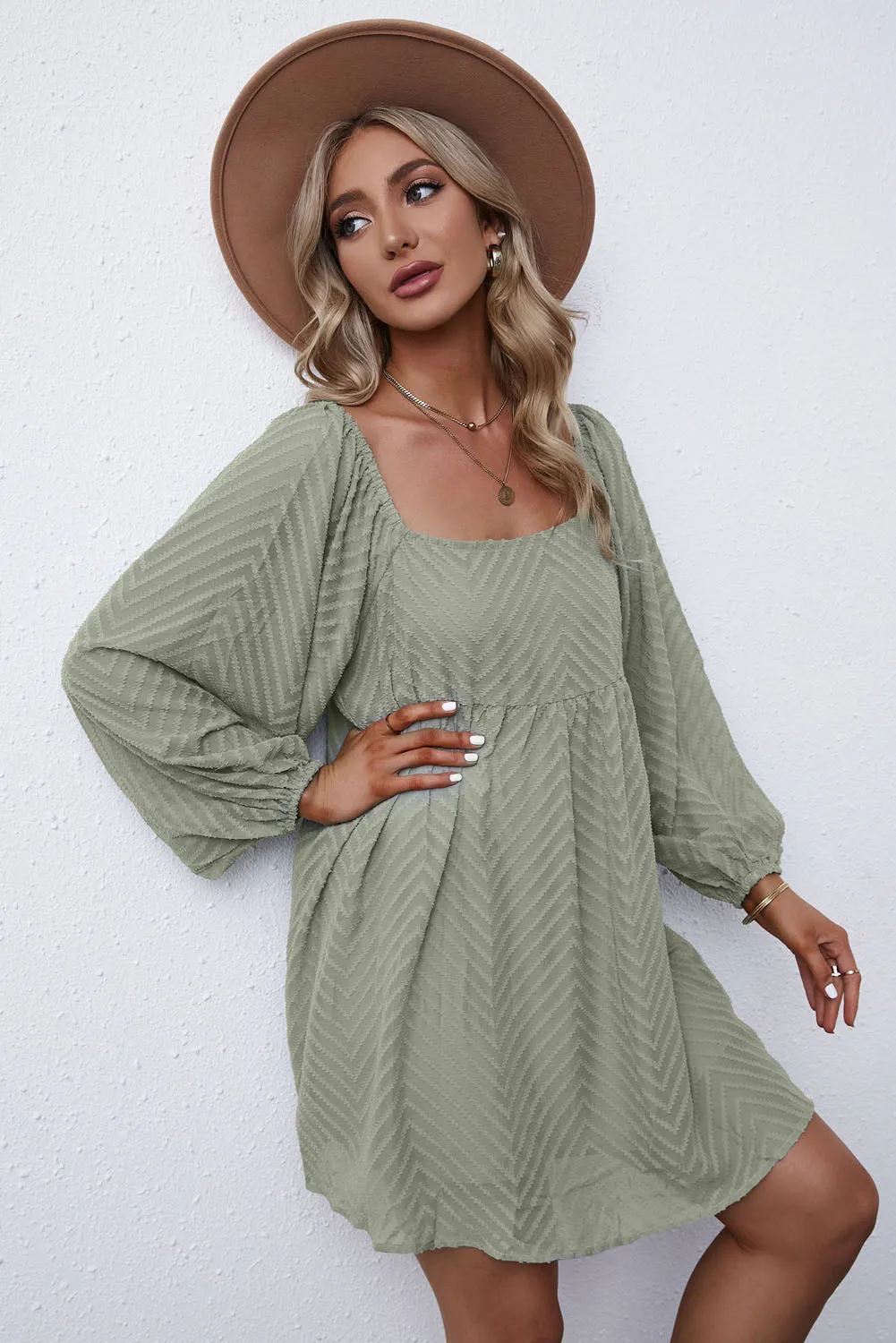 Textured Square Neck Mini Dress (6 Colors)