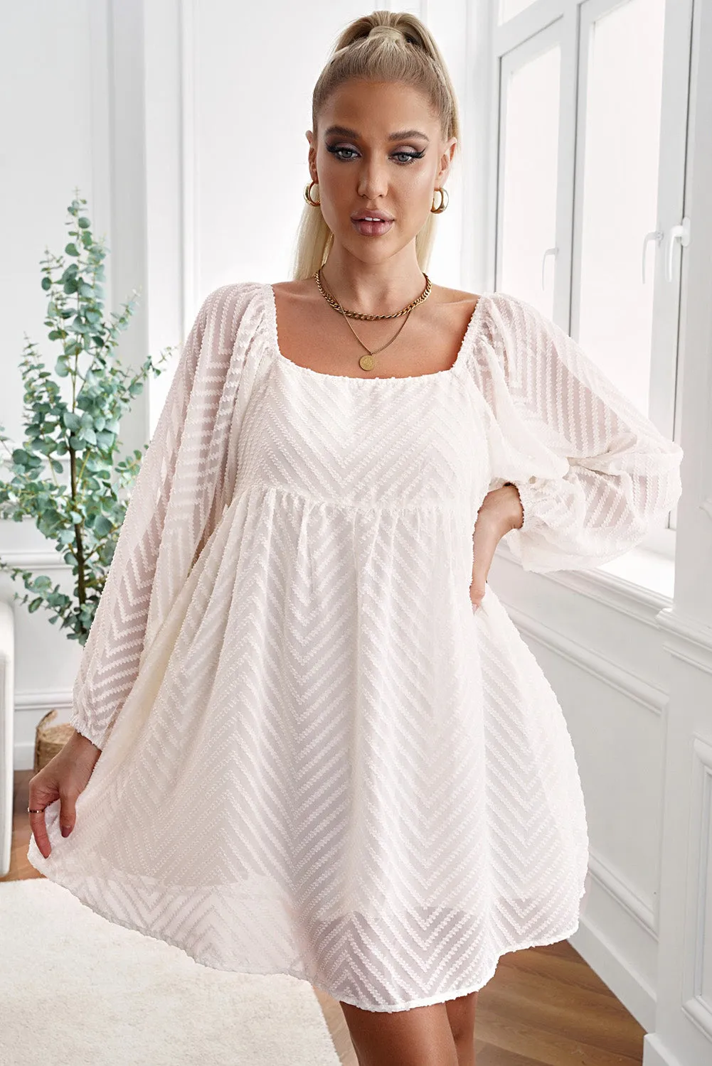 Textured Square Neck Mini Dress (6 Colors)
