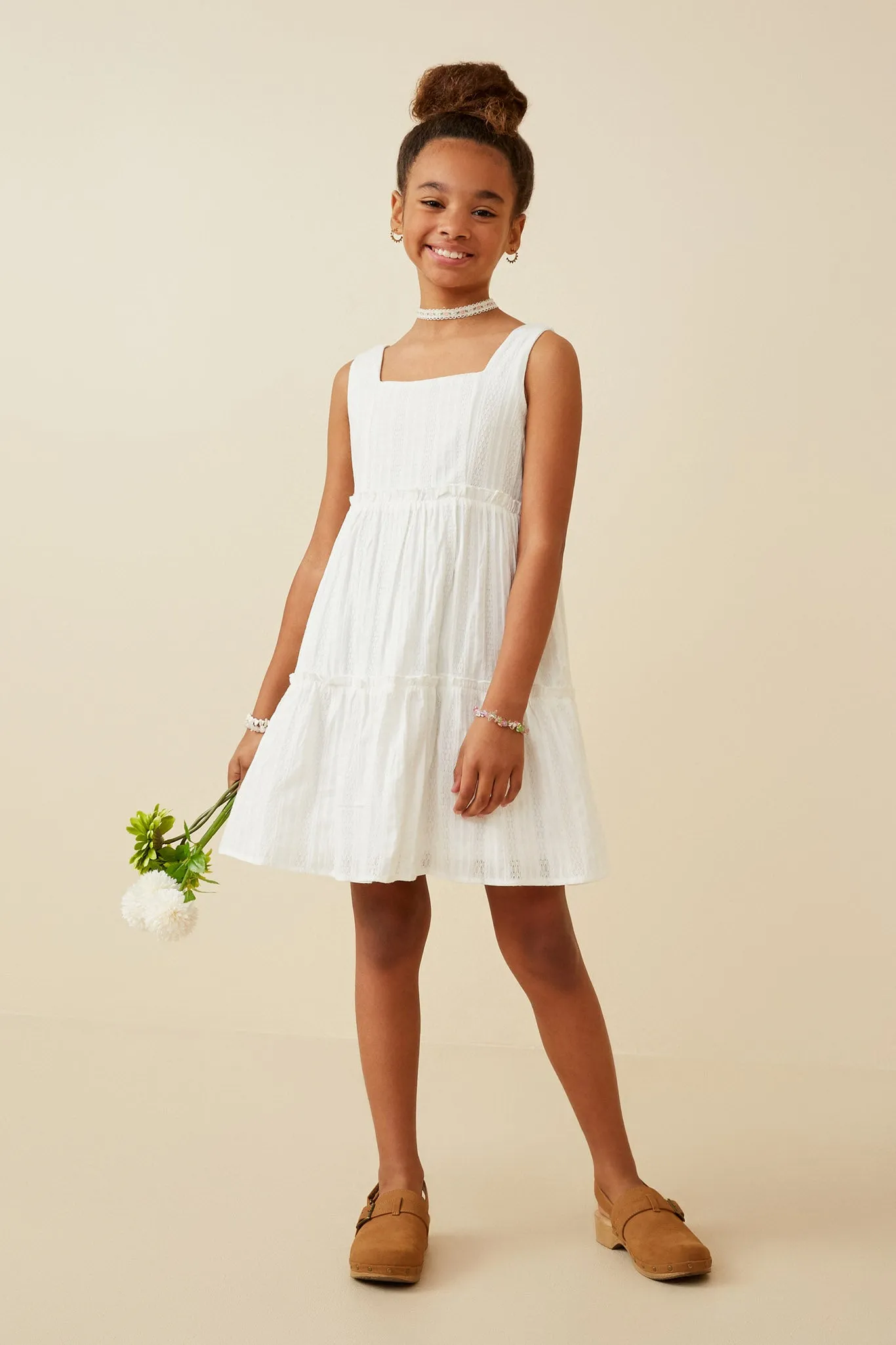 Textured Square Neck Ruffle Tiered Dress