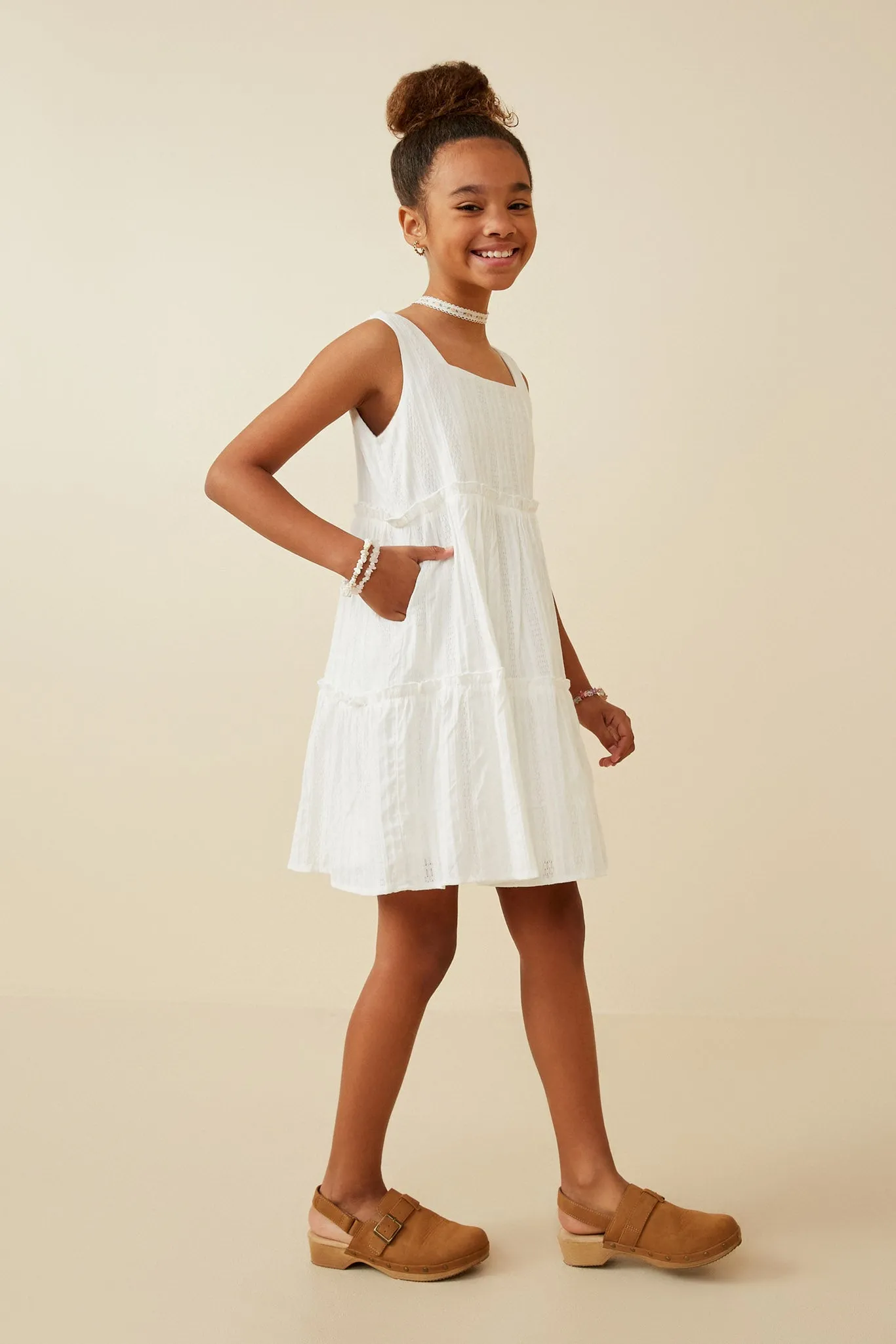 Textured Square Neck Ruffle Tiered Dress