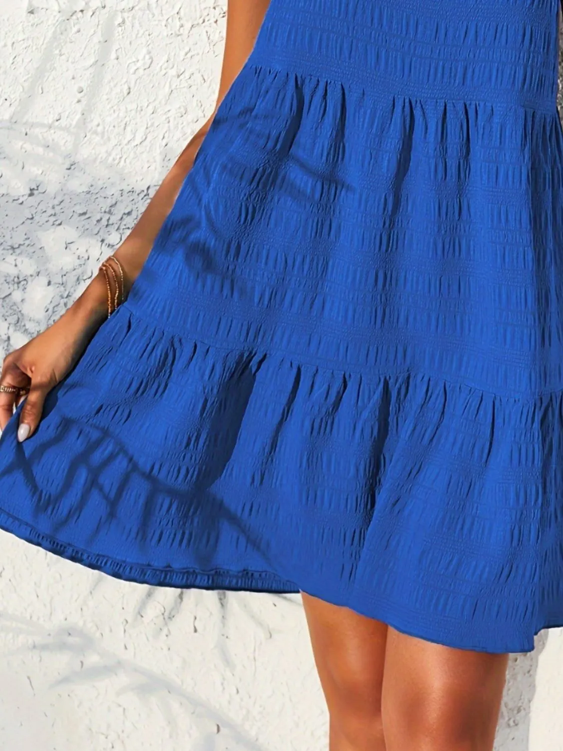 Textured Tied Single Shoulder Mini Dress